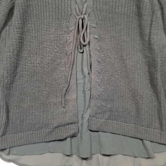 Torrid Sz 1 (1X) Sweater Cable Knit Green Sheer Under Layer Tie Split Back - Picture 10 of 12